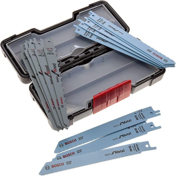 Bosch Professional 2607010901 Professional Säbelsägeblatt Set 1 V, schwarz 15 Stück & Sägehandgriff für zwei Säbelsägeblätter Professional, 2608000495-2