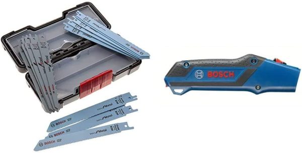 Bosch Professional 2607010901 Professional Säbelsägeblatt Set 1 V, schwarz 15 Stück & Sägehandgriff für zwei Säbelsägeblätter Professional, 2608000495