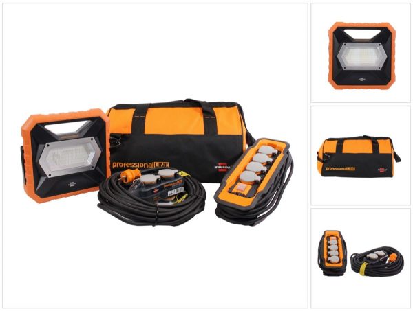 Brennenstuhl professionalLINE Industriemontage Set Mobiler Akku LED Strahler X 4000 MA + Powerblock mit Verlängerungskabel + Steckdosenblock mit Schalter + Tasche ( 9171990000 )
